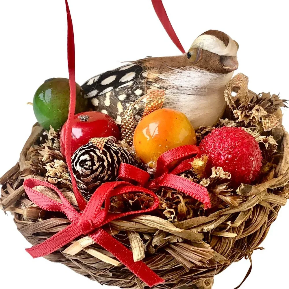 Christmas Ornament Bird in Nest with Eggs Hanging Springtime Easter